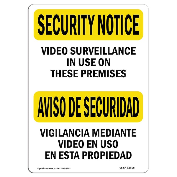 OSHA Security Sign, 3.5" Height, 5" Wide, Video Surveillance In Use Bilingual, Landscape, 10PK